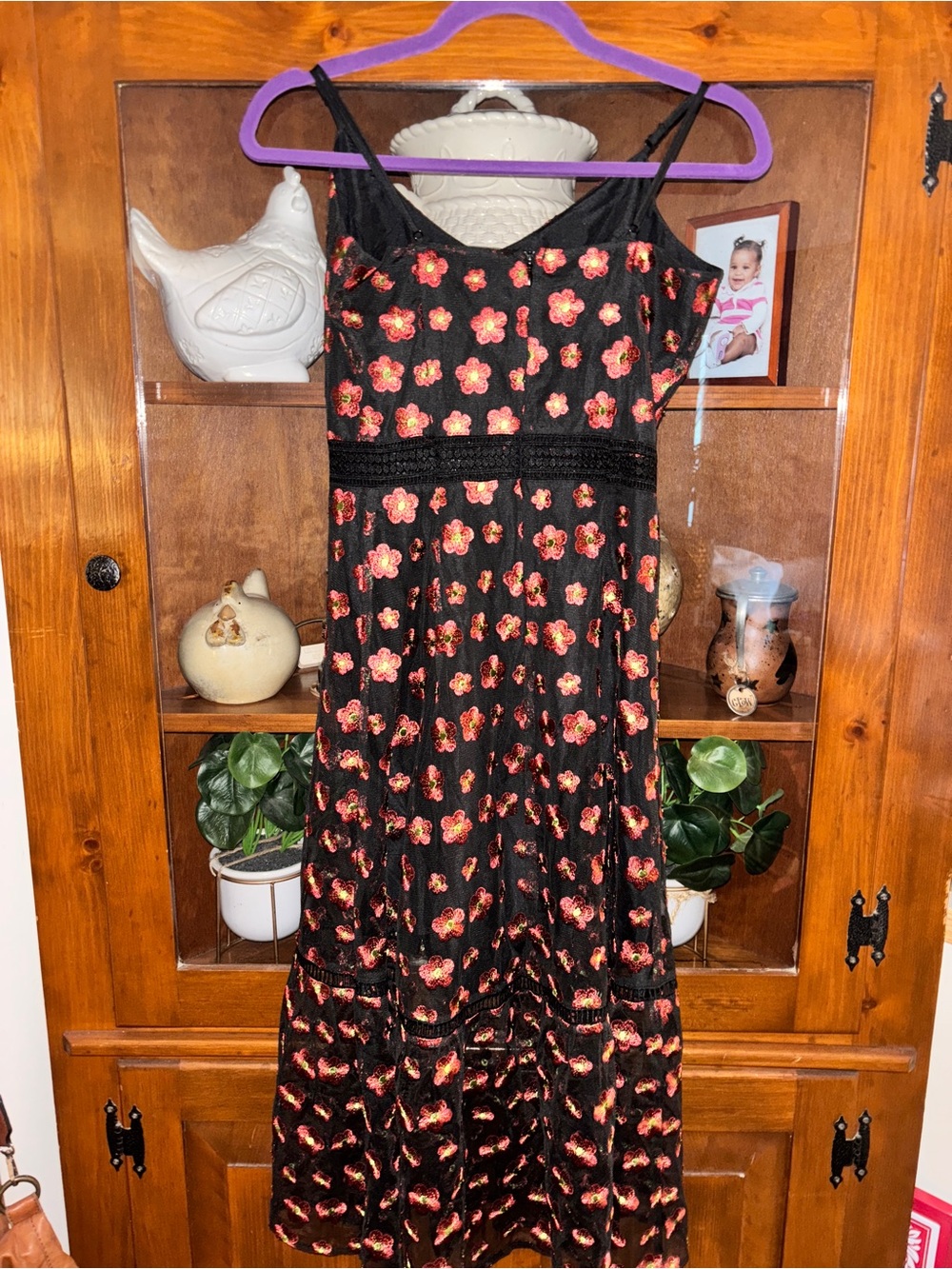 BB Dakota Black Dress with Red Floral Embroidery - Picture 9 of 9
